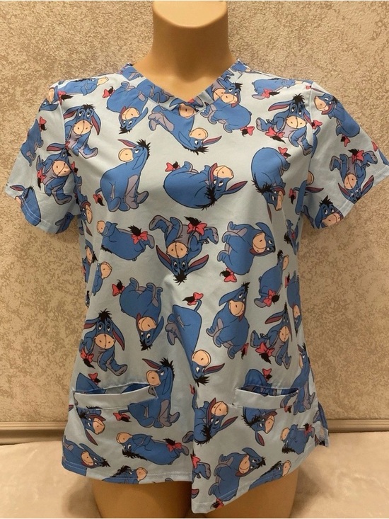 Disney Other - Disney Light Blue Eeyore Print Scrub Top
